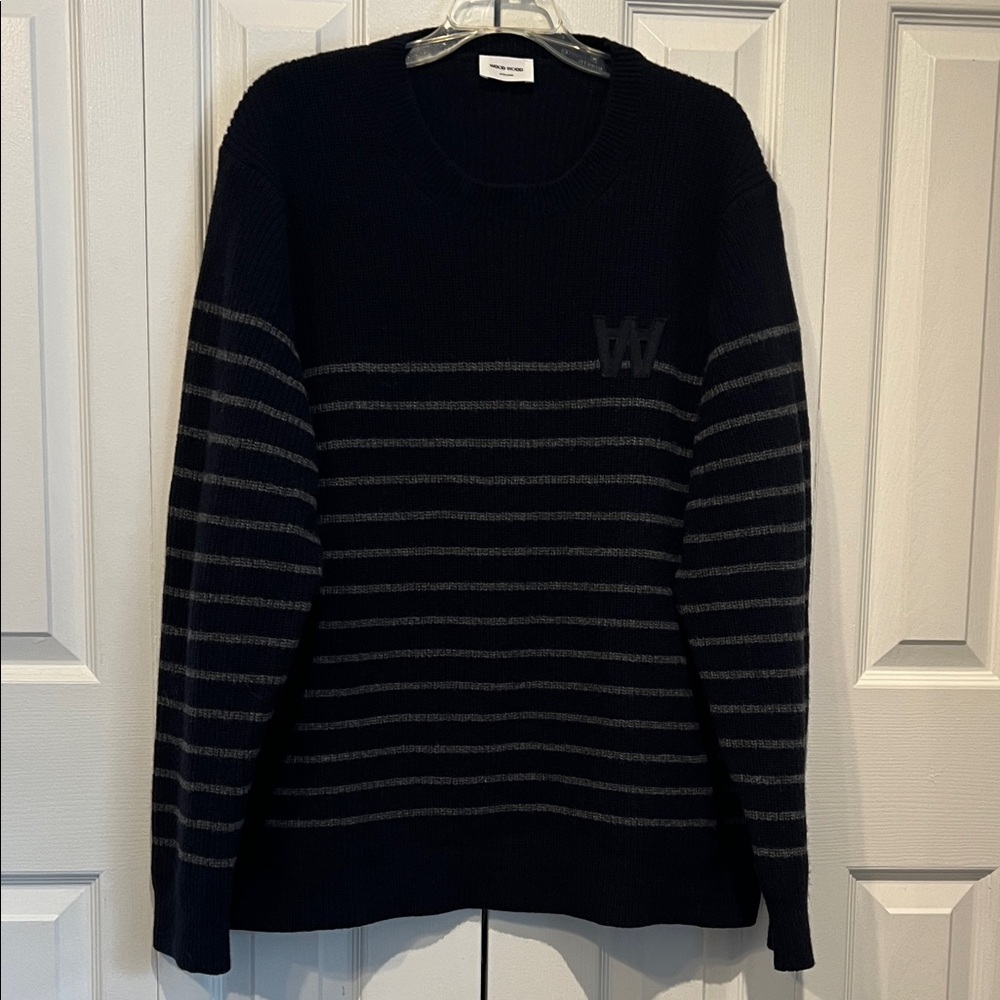 Wood Wood Navy/Grey Striped Pullover Wool Blend Sweater Size XL